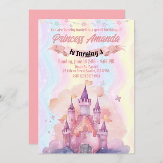 Koninklijke Prinses Verjaardag uitnodiging Meisje  (Voorkant / Achterkant)