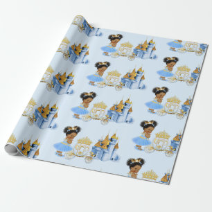 Koninklijke Prinsessen Kaste Koets Blauw Goud Meis Cadeaupapier