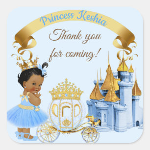 Koninklijke Prinsessen Kastel Koets Blauw Goud Mei Vierkante Sticker