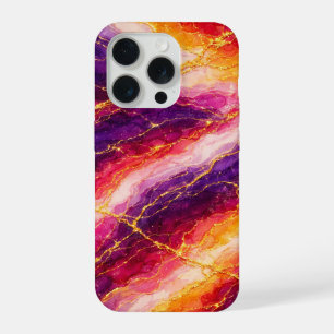 Koninklijke pruim- en frambozenmarmer met gouden a iPhone 15 pro case