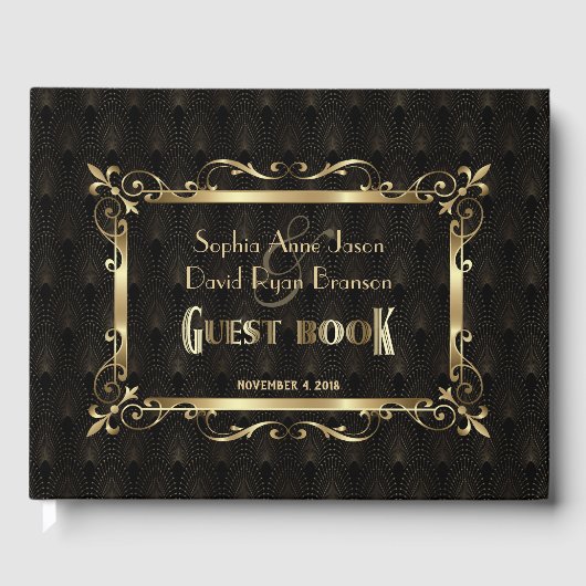 Koninklijke Roaring Twenties Gouden Art Deco Bruil Gastenboek (Voorkant)