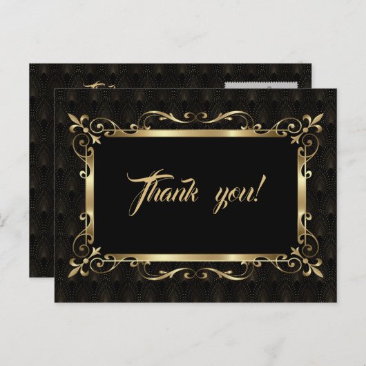 Koninklijke Roaring Twenties Gouden Art Deco Trouw Briefkaart (Voorkant / Achterkant)