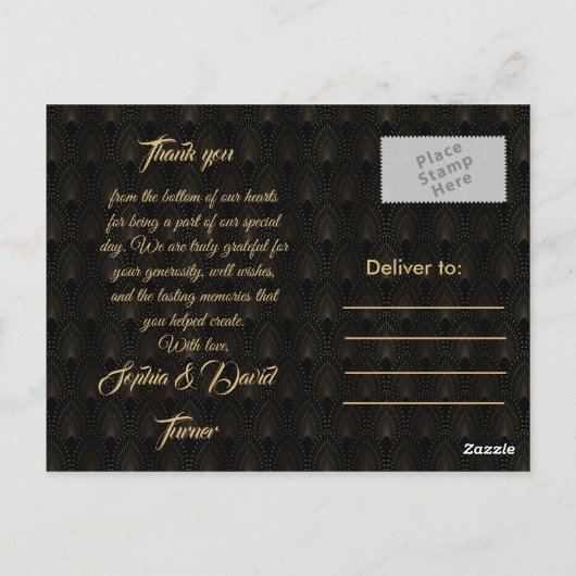 Koninklijke Roaring Twenties Gouden Art Deco Trouw Briefkaart (Achterkant)