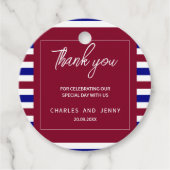 Koninklijke Rode en Blauwe Huwelijksthema Bedankjes Labels (Voorkant)