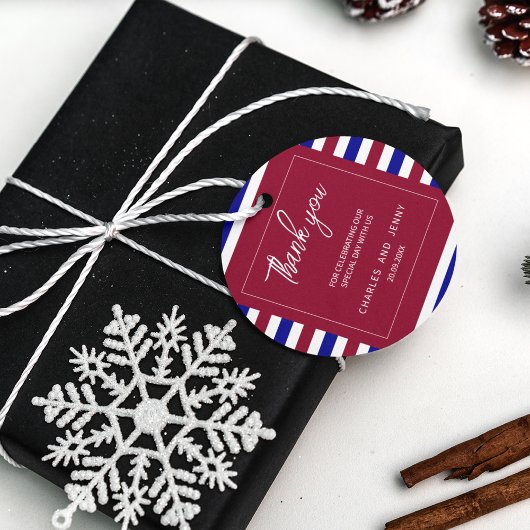 Koninklijke Rode en Blauwe Huwelijksthema Bedankjes Labels