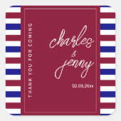 Koninklijke Rode en Blauwe Huwelijksthema Vierkante Sticker (Voorkant)