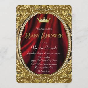 Koninklijke rode en gouden prins baby shower kaart