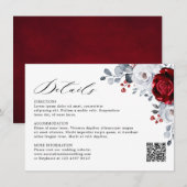 Koninklijke Rood Witte Zilveren Metallic Bloemige  Informatiekaartje (Voorkant / Achterkant)