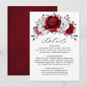 Koninklijke Rood Witte Zilveren Metallic Bloemige  Informatiekaartje (Voorkant / Achterkant)