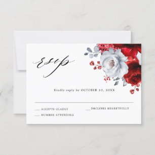 Koninklijke Rood Witte Zilveren Metallic Bloemige RSVP Kaartje