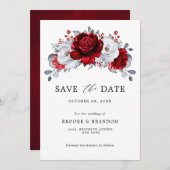 Koninklijke Rood Witte Zilveren Metallic Bloemige Save The Date (Voorkant / Achterkant)