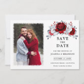 Koninklijke Rood Witte Zilveren Metallic Bloemige  Save The Date (Voorkant)