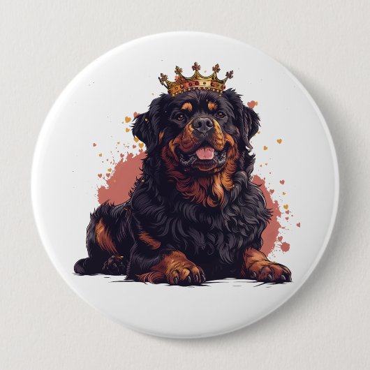 Koninklijke Rottweiler Hond Koningin Kroon Ronde Button 4,0 Cm (Voorkant)