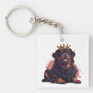 Koninklijke Rottweiler Hond Koningin Kroon Sleutelhanger