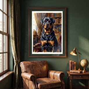 Koninklijke Rottweiler in Bibliotheek Portret Poster