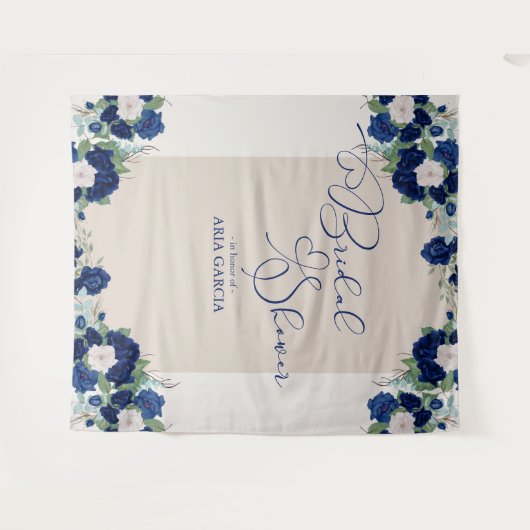 Koninklijke Roze Blauwe Bloem Bruiloft Achterwand Wandkleed (Voorkant (horizontaal))