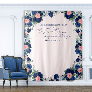 Koninklijke Roze Blauwe Koraal Bloemrijke Rand Tro Wandkleed