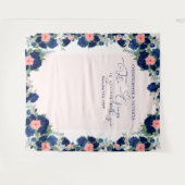 Koninklijke Roze Blauwe Koraal Bloemrijke Trouwran Wandkleed (Voorkant (horizontaal))