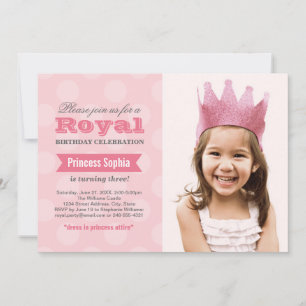Koninklijke Roze Princess Girl Foto Birthday Party Kaart