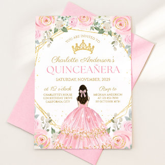 Koninklijke Roze Quinceañera Mis Quince Uitnodigin Kaart