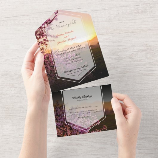 Koninklijke Roze Roos All In One Uitnodiging (Afscheurbaar)