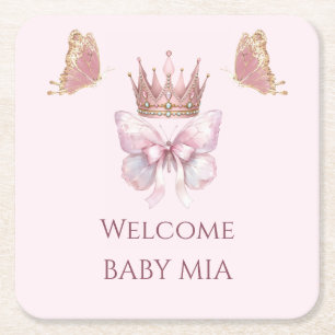 Koninklijke Roze Vlinder Prinses Baby Shower Onder Kartonnen Onderzetters