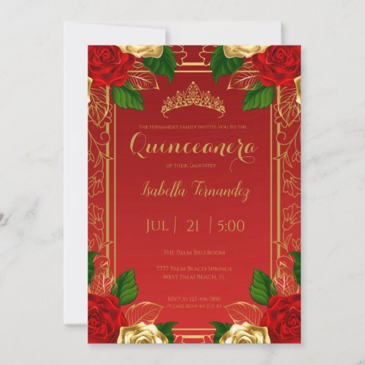 Koninklijke Rozen van het Spaanse Rood en Goud Qui Kaart (Voorkant)