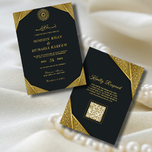 Koninklijke Rustieke Gouden Elegante QR Code Mosli Kaart