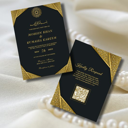 Koninklijke Rustieke Gouden Elegante QR Code Mosli Kaart