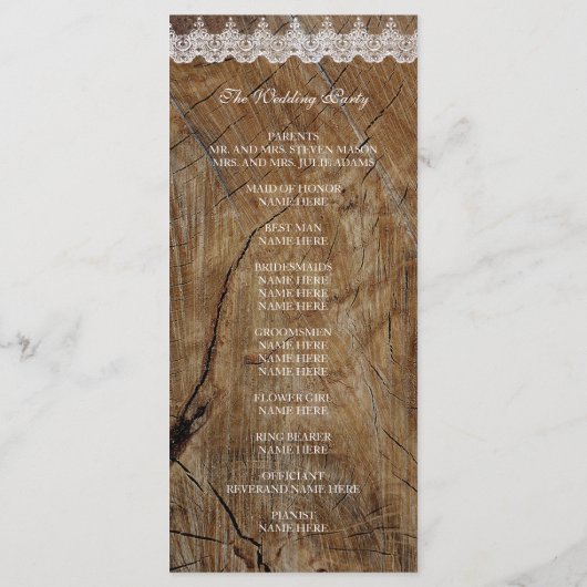 Koninklijke Rustieke Witte Kant Bruiloft Programma Programmakaart (Achterkant)