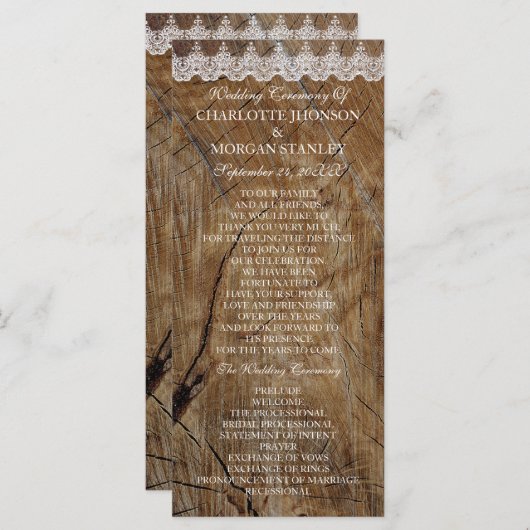 Koninklijke Rustieke Witte Kant Bruiloft Programma Programmakaart (Voorkant / Achterkant)