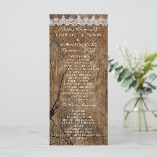 Koninklijke Rustieke Witte Kant Bruiloft Programma Programmakaart (Staand voorkant)