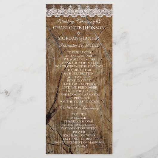 Koninklijke Rustieke Witte Kant Bruiloft Programma Programmakaart (Voorkant)