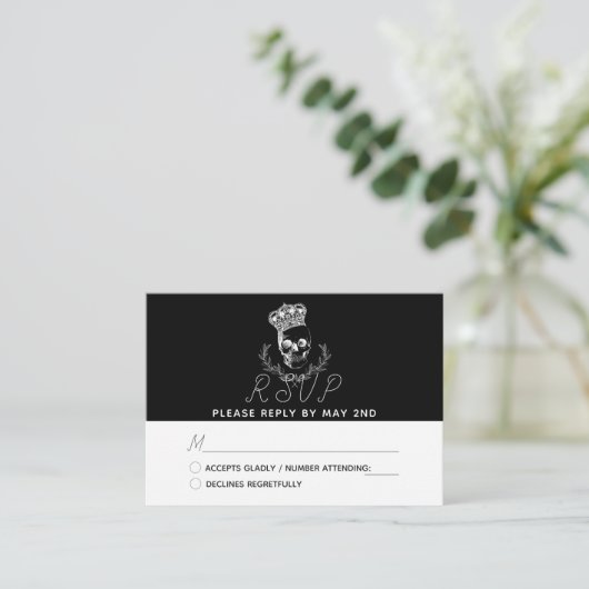 Koninklijke schedel bruiloft RSVP Informatiekaartje (Staand voorkant)