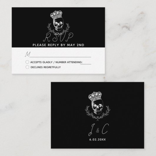 Koninklijke schedel bruiloft RSVP Informatiekaartje (Voorkant / Achterkant)