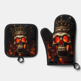 Koninklijke Schedel Koning Halloween Keuken Kunst Ovenwant & Pannenlap Set