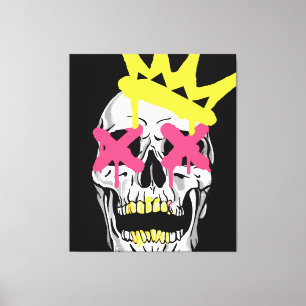 Koninklijke Schedel: Roze X-Oog Kroon Kunst Canvas Afdruk
