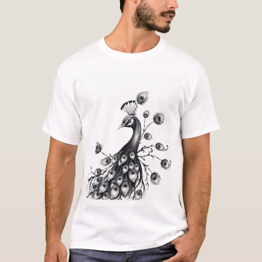 Koninklijke schoonheid: Peacock Charcoal Art T-shirt (Voorkant)