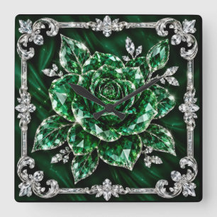 Koninklijke Smaragd Kristallen Bloemcollectie Vierkante Klok
