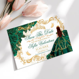 Koninklijke Smaragdgroene Gouden Kroon Quinceañera Save The Date