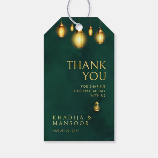 Koninklijke Smaragdgroene Gouden Lichten Trouw Dan Cadeaulabel (Voorkant)