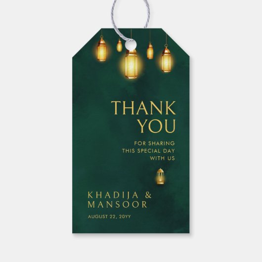 Koninklijke Smaragdgroene Gouden Lichten Trouw Dan Cadeaulabel (Achterkant)