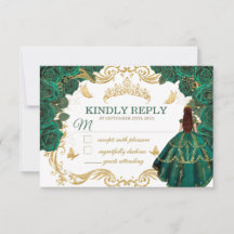 Koninklijke Smaragdgroene Gouden Quinceañera-react