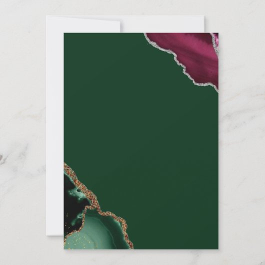 Koninklijke Smaragdgroene Roze Agate Huwelijk Kaart (Achterkant)