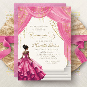 Koninklijke Sprookjes Hot Pink Quinceanera Kaart