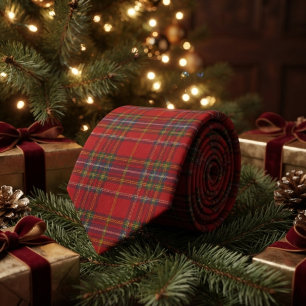 Koninklijke Stewart Tartan Rood Goud Schotse Plaid Stropdas