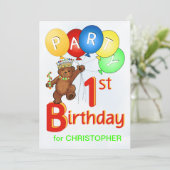 Koninklijke Teddy Bear 1e verjaardag Kaart (Staand voorkant)