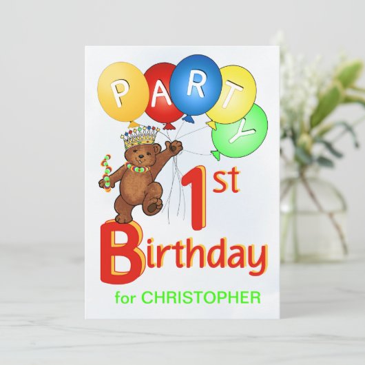 Koninklijke Teddy Bear 1e verjaardag Kaart (Staand voorkant)