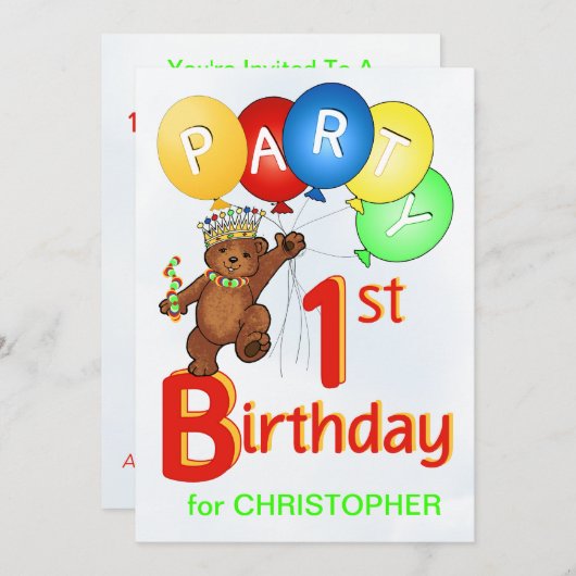 Koninklijke Teddy Bear 1e verjaardag Kaart (Voorkant / Achterkant)