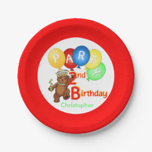 Koninklijke Teddy Bear 2e verjaardag Papieren Bordje